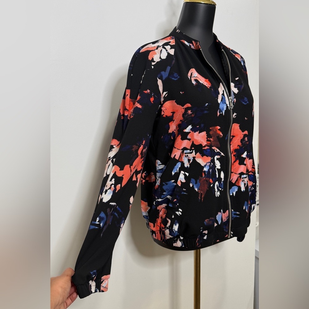 Apt. 9 Black and Coral Floral Bomber Jacket - Picture 3 of 6